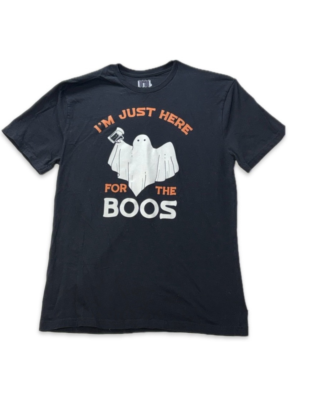 IML UNISEX Black Tee; I'm Just Here for the Boos' Halloween Graphic Tee